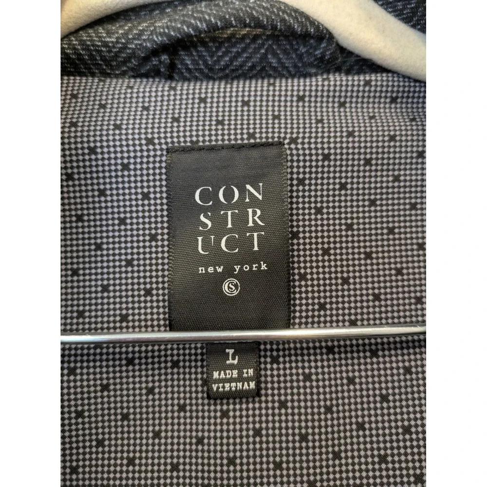 Construct Blazer Men's L Gray Herringbone Two Button Stretch‎ Modern Sport Coat